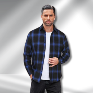 A bold blue and black checkered shirt